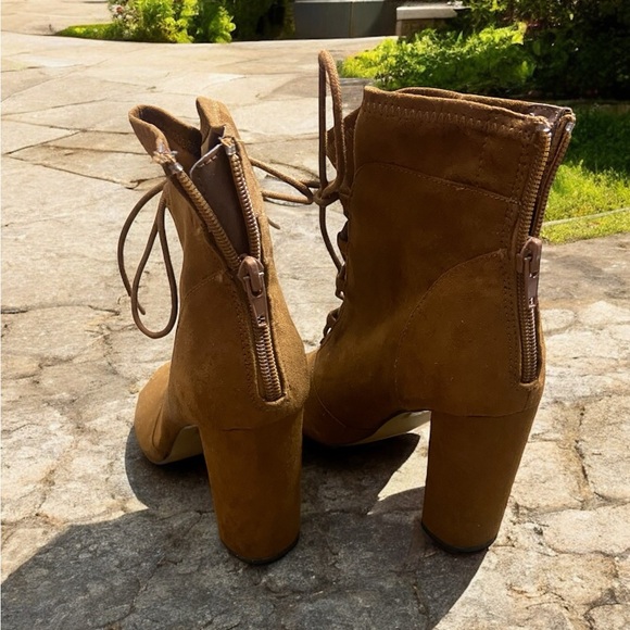 Express suede ankle lace up open toe peep toe boot shoe - Picture 2 of 5